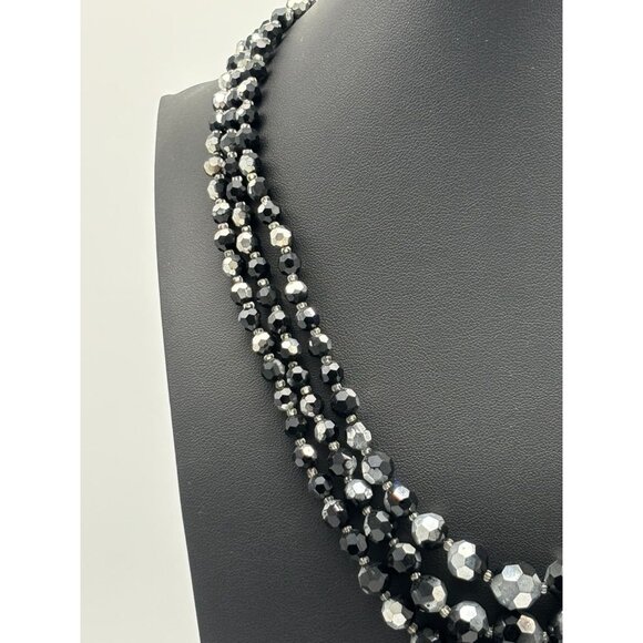 Vintage Necklace Black AB Crystals 3 Strands Adjustable from 18" to 20" Unsigned - Picture 6 of 14